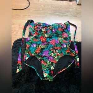 Catalina Black Tropical Floral One-Piece Swimsuit with Green & Purple Accents
